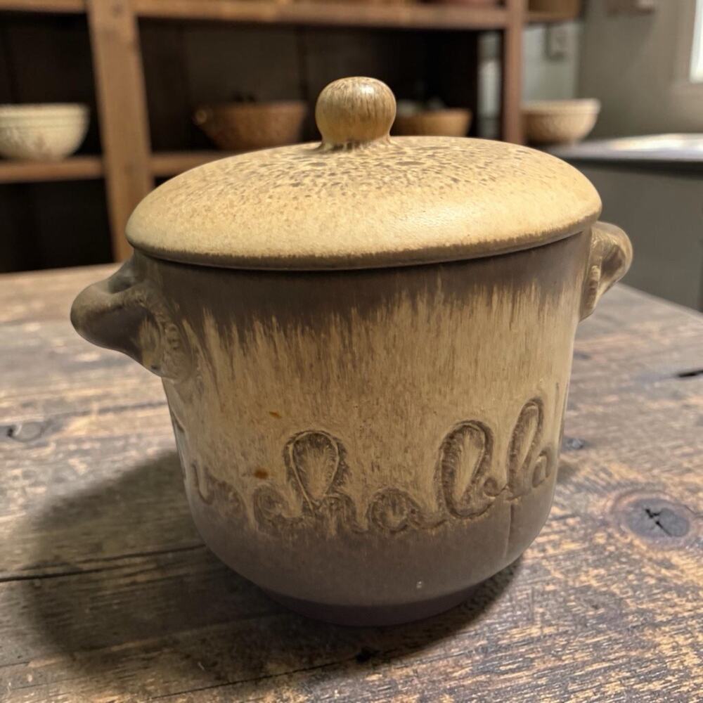 Vintage German Studio Pottery Lidded Soup Crock Brown Drip Glaze MCM 1970s
